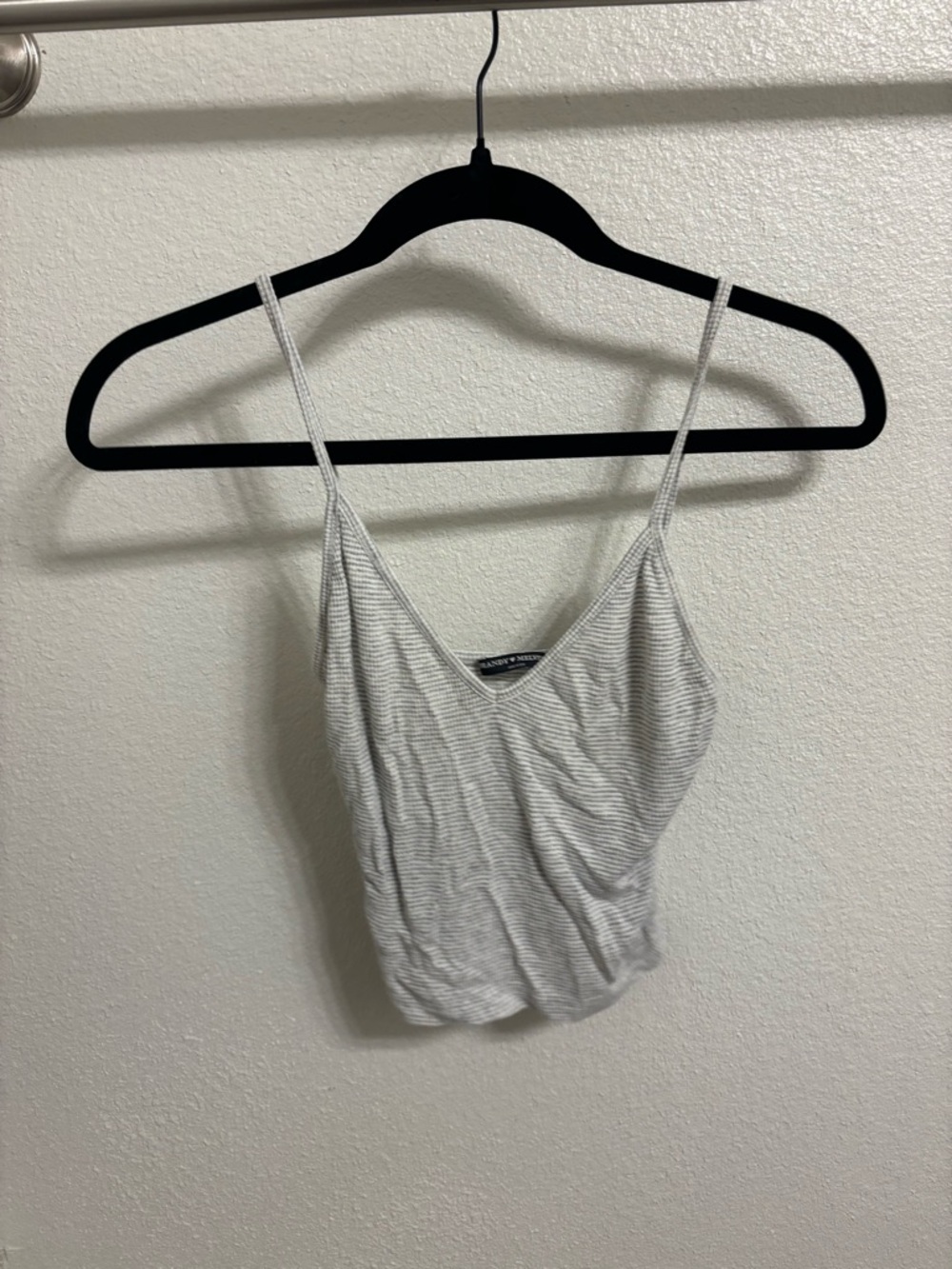 Vintage Brandy Melville White and Light Gray Striped Spaghetti Strap Camisole